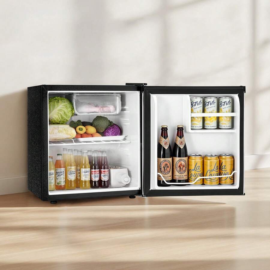Mini Fridge, 1.6 Cu.Ft, Single Door Compact Refrigerator, Adjustable Temperature, Metal Shelf, Energy Efficient Small Refrigerator, Reversible Door, Low Noise, For Bedroom, Office, Stainless - 46L Stainless Steel - View 1