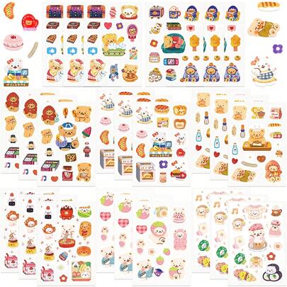 8pcs Little Bear Daily Stickers Cute Cartoon Animals Decal DIY Scrapbook Guitar Luggage Bottle Surfboard Stickers For Teens Gift