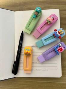 1pc/5pcs SpongeBob Themed Erasers, Creatively Designed And Adorable. Made Of High-Quality Materials, Smooth Surface, Easy To Wipe. Suitable For School And Office Use. An Ideal Choice For School Supplies, Teacher Gifts, And Durable Erasers. Also A Great Birthday Or Christmas Gift. - Multicolor - View 1