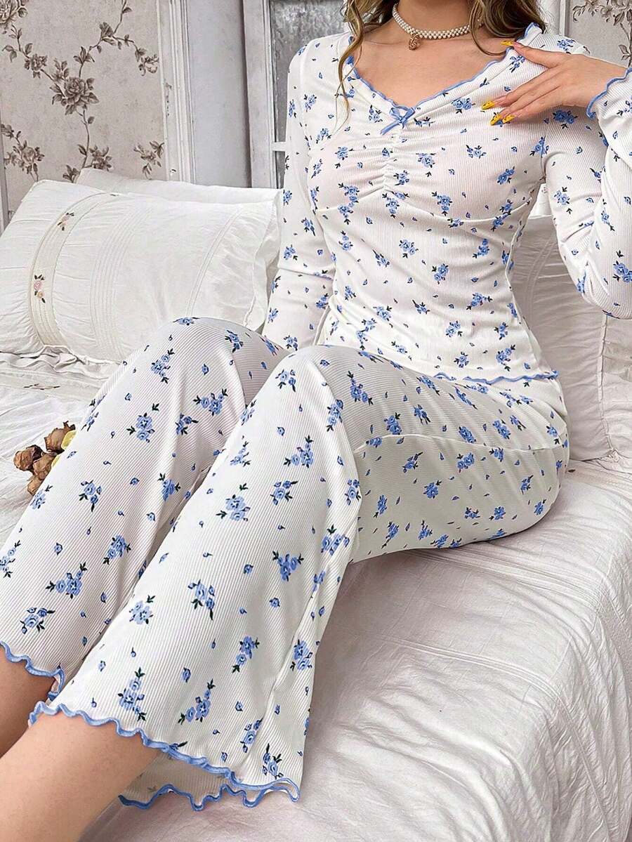 SOFUSEN 兩件組性感休閒時尚長袖長褲睡衣套裝,適合秋冬,寬鬆休閒女款居家服 - 彩色 - 查看 1