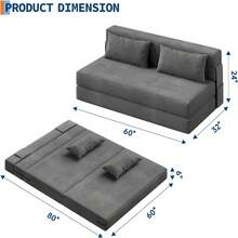 73" Folding Sofa Bed Sleeper Chair, Convertible Futon Couch With Pillow, Single Size Foldable Mattress For Living Room, Dorm, Apartment & Home Office, Modern Linen Fabric,Small  Convertible Folding Sofa Bed, Sleeper Chair Bed With Pillow, Portable Lazy Floor Sofa Lounger, Memory Foam Fold Out Sofa Bed Couch For Living Room, Bedroom, Apartment, Dorm, Office, Single, Dark Grey - 深灰色 - 查看 3