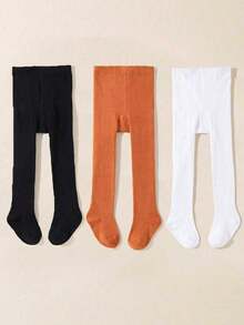 3 条装女婴紧身裤厚针织打底裤长袜连裤袜适合新生儿婴幼儿紧身裤，女婴保暖打底裤适合秋冬季