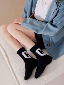 3 pares de calcetines de felpa coral para mujer, con diseños de letras y deportes, cálidos y cómodos, sin desprendimiento, aptos para dormir y usar en casa, otoño/invierno, calcetines acogedores - Multicolor - Ver 5