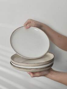 2 件复古做旧陶瓷盘子，7.5 英寸，日式侘寂风格沙拉盘，餐厅牛排盘，家庭厨房和餐厅圆形餐盘，甜点盘，意大利面盘，烤箱和微波炉安全 - 款式 - 查看 12