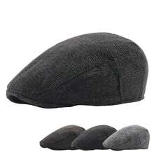 1pc Men's Patchwork Beret Hat, Fashionable Geometric Pattern Newsboy Cap, Outdoor Casual Warm Front Closure Hat Suitable For Autumn/Winter, Street, Business, Party