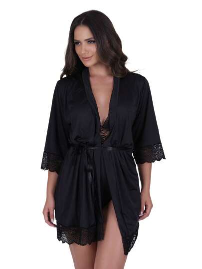 Robe de Luxo Romantic Com Renda Roupão Roupa de Dormir