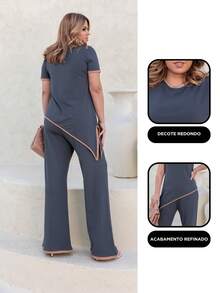 Maria do Luxo Women's Sweatshirt Set, Blouse And Pants With Pockets - Dark Grey - View 2