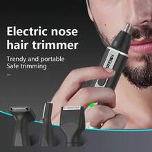 Kit de aseo profesional 4 en 1, recortador de vello de nariz y orejas recargable por USB, afeitadora de barba y cejas, herramientas de cuidado personal para hombres - Negro - Ver 3