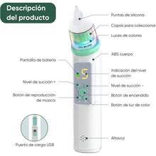 Limpiador  Eléctrico para Bebés,Saca Mocos para Bebe con 5 Niveles de Succión Ajustables,3 Cabezales de Silicona,Extractor de Mocos para Bebe con Música y Luz,Aspirador  para Bebe Carga USB - 1 - Ver 7