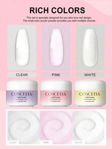 coscelia 8件套丙烯酸粉和EMA单体液美甲套装 - 8克透明白色粉色美甲粉，30毫升美甲液，女士DIY美甲沙龙礼品