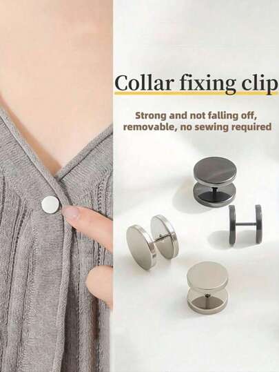 8/4pcs Durable Removable Reusable Spiral Collar Fasteners, Non-Sewing Adjustable Fasteners For Tightening Collars/Cuffs/Sweater Buttons, Fashionable Metal Decorative Button Accessories, Ideal For Daily Wear/Office Outfits/Winter Knitwear, Home Sewing-Free Clothing Fix Tool