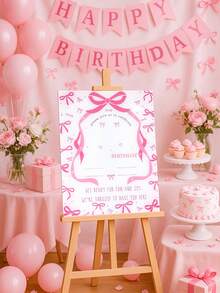 一套定制粉色蝴蝶结生日欢迎牌（含粉色水彩笔），粉色蝴蝶结设计个性化PVC户外花园入口装饰，个性化画板设计，适用于生日派对入口装饰，粉色蝴蝶结一周岁生日欢迎牌，完美适用于公主主题派对、生日装饰 - 蝴蝶結主題 - 查看 7