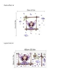 1pc Multi-Size PVC Removable Wall Sticker, Featuring Elegant Purple Fairy, Butterfly Bouquet, Girl Silhouette With English Letters, Cute Fairy On Swing, Clouds And Hearts Decor, Suitable For Bedroom, Living Room, Study, Dining Room, Bathroom, Home Wall Decoration - Multicolor - View 11