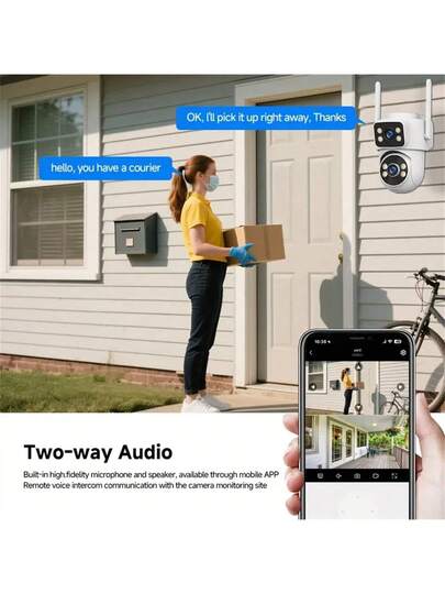 1440P HD Dual Lens Slimme Home Surveillance Camera, 355° Rotating Wireless Security Indoor Outdoor Supports 2.4G/5G WiFi, AI Human Tracking, Night Vision Two Way Audio, Multi Sharing, Real Time Alerts, USB Power Supply, Security. view 4