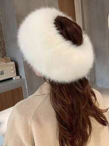 纯色涤纶蓬松仿毛皮发带，加厚仿狐狸毛帽圈，女士保暖假发带，秋冬女士头巾冬季发饰优雅头巾女士围巾 - 彩色 - 查看 3