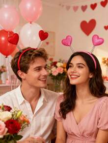 2 st. paljett-hjärtformat hårband, alla hjärtans dag-moderikt hårband, rött och rosa paljett-huvudbonad med cupidhuvuden, hårband med alla hjärtans dag-accessoarer för festtillbehör, romantiska håraccessoarer alla hjärtans dag, frierier, födelsedagar och nyårsfiranden, fest-/födelsedagsaccessoarer - Multifärgad - Visa 2