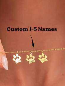 定制爪印项链，纯银爪印名字项链，爱狗人士的理想之选，女士款式，14K金狗狗名字项链，宠物纪念礼物，母亲节礼物，金色，时尚，多彩，复古，简约，男女皆宜，休闲，可爱，定制，个性化，独特，送给他的理想礼物，送给她的理想礼物 - 彩色 - 查看 3