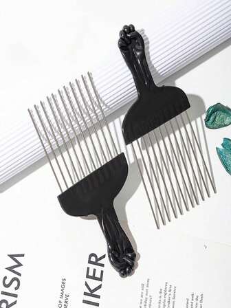 Stainless Steel Pick Comb For Hair Styling, Hot-Selling Oil Slick Comb With African Fashion Sense, Hair Comb For Stainless Steel Highlighting, Professional Comb For Hairdressers, Men's Retro Oil Slick Comb With Fist Pick, Highlighting Comb With Pointed Tail For Styling And Texturizing, Hair Brush Set, Comb Hair, Comb For Curls, Detangling Brush, Hair Brush For Women, Hair, Travel, Hair Products, Hair Tools, Hair Stuff, Barber, Barber Accessories, Barbershop, Hairdressing Equipment