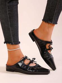 Pantofi de damă negri, eleganți și versatili, cu decor de fundă, potriviți pentru birou, casual, naveta, modă stradală, pantofi tip sacou - Negru - Vizualizare 4