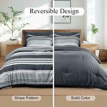 Pieces Comforter Set, Striped Bed In A Bag, Charcoal Stripe Bedding, 18 Deep Pocket All Season, Ultra Soft Bedding Sets With Comforter, Sheets, Pillowcases & Shams, Luxury Cozy Bedding Very Beautiful PKZD - 霧霾藍 - 查看 11