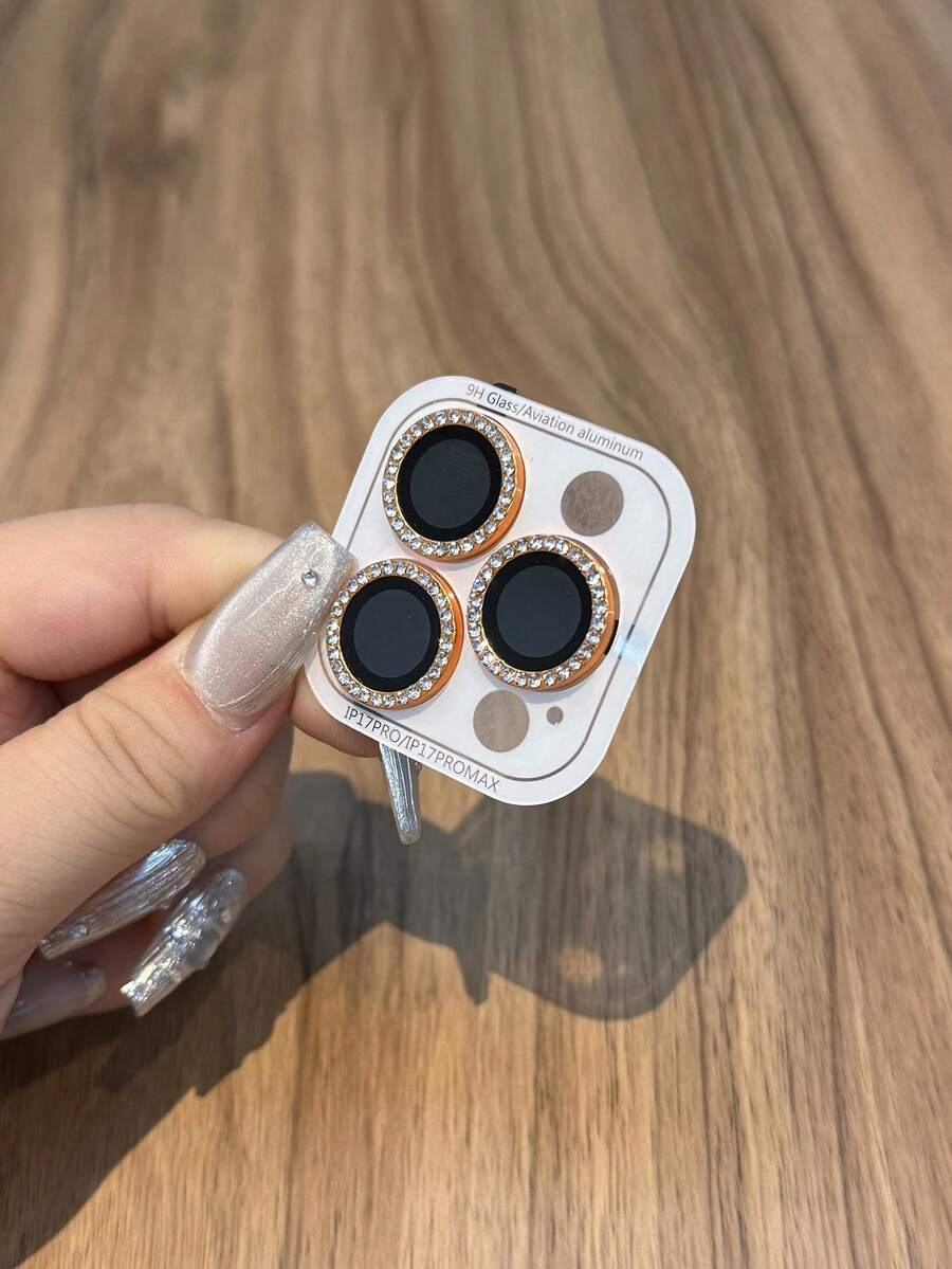 Shiny Diamond Lens Protective Case Set Compatible With IPhone 17/16/15/14/13/12/11 Pro Max - Orange - View 1