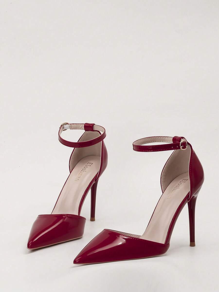 Women's Hollow Out Pointed Toe Slingback High Heel Sandals,Red Heels - Burgundy - View 1