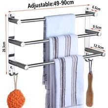 HONPHIER Adjustable Towel Rail 3Tier Bath Towel Rack SUS 304 Stainless Steel Towel Shelves With Hooks Wall Mounted Towel Holder Towel Bar For Kitchen Bathroom 4990CM Chrome - Chromeplated - View 2