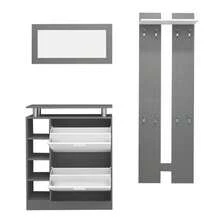 Wandgarderobe-Set 80 x 25 x 96,5 cm, inkl. Spiegel, 2 Wandpaneels, eine Regalwand und ein Schuhschrank, Korpus anthrazitgrau matt, Flurmöbel, Flurtrockenständer, Flurgarderobe, Schuhwechsler-Set,