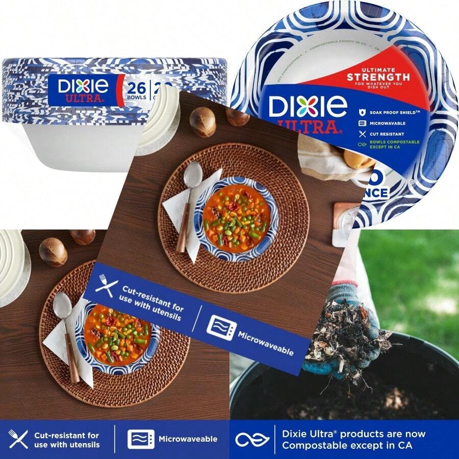 Dixie Ultra Large Paper Bowls 20 Oz 26 Count Microwave Compostable Disposable Bowls Great For Breakfast Lunch And Dinner Meals - Đồng - Xem 1