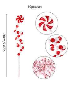 10pcs Curly Candy Cane Shaped Christmas Tree Pick - Red And White Decorations For Homes, Vases, Wreaths, Crafts, And Christmas Tree Decorations,Christmas - Multicolor - View 8