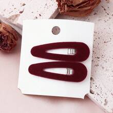 2个装女士毛绒休闲发夹，日常可爱发夹，爪夹，发卡，学习用品，发饰，头部饰品，发夹 - 酒紅色 - 查看 7