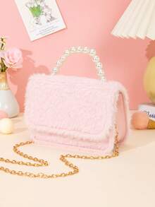 1 pièce Sac à main en matériau pailleté de couleur unie, confortable et moelleux avec une chaîne de perles. Sac bandoulière avec chaîne métallique, convient pour les sorties, les cadeaux d'anniversaire et les cadeaux de vacances