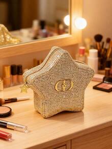 Dior Gold Glitter Star Shaped Makeup Bag With Metal Logo, Mini Party Cosmetic Pouch - Gold - View 2