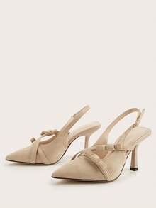 Apricot Faux Suede Butterfly Decor Pointed Toe Stiletto Heel Pumps, Versatile For Daily Wear, Banquet, Party, Fashion,High Heels - Apricot - View 3