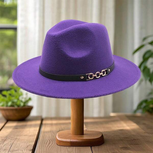 Wool Panama Hat For Men Women Chain Belt Wide Brim Fedora Caps British Style Jazz Hat For Daily Party Club