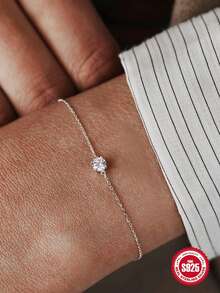 1件925纯银经典立方氧化锆连续指环手链，简约风格，适合女性日常、派对、婚礼等场合佩戴。 - 銀色 - 查看 2