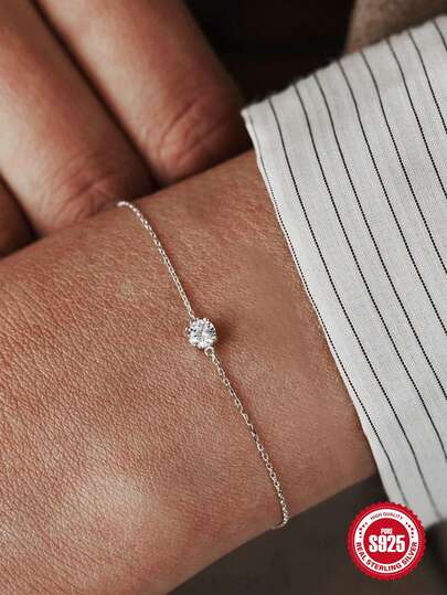 1 pieza Anillo continuo de dedo y pulsera de plata de ley 925 con circonita cúbica clásica, adecuado para uso diario, fiesta y boda para mujeres minimalistas