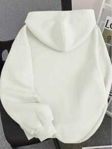 Sudadera informal de manga larga con capucha para mujer, con un diseño de corte holgado. Adornada con un estampado de lazos, es una opción ideal para el día a día durante las temporadas de otoño e invierno - Blanco - Ver 2