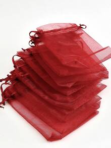 20/50/100 piezas Bolsas de organza rosa de 4x6 pulgadas, bolsas de malla pequeñas con cordón, bolsas de regalo para joyas, bolsas de fiesta para bodas - Burdeos - Ver 4