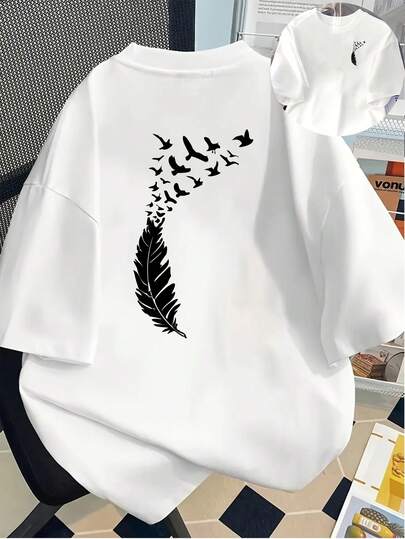 Camiseta de manga corta estampada delante y detrás - Papá Noel, Tema Navideño - Camiseta estampada moderna de primavera y verano para mujer, ¡Tu mejor opción!