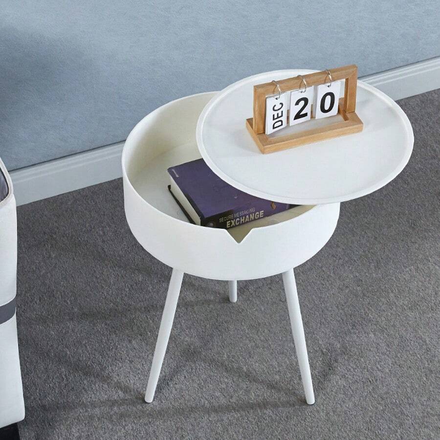Mesita auxiliar moderna para dormitorio con espacio de almacenamiento - Blanco - Ver 1