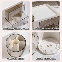 Rotating Desk Organizer With 2 Drawer 6 Slots Multi - Functional Pencil Pen Holder Desktop Organizer Stationery Accessories Storage Box Caddy Office School Home Art Supplies White - trắng - Xem 7