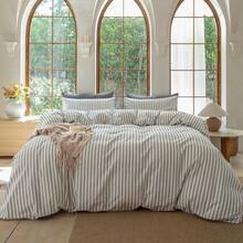 CAQQA 三件套土耳其棉梭织被套套装 | 被套和枕套，现代卧室床上用品，尺寸：135*200厘米、150*200厘米、200*200厘米、200*220厘米、220*240厘米 - 灰色 - 查看 2