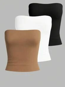 5-Piece Set: Women's Strapless Tube Top With Lining, Bustier Style, Basic Blogger Fashion, One Size - KIT 3 Peças-2 - View 1