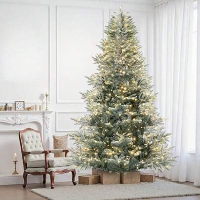 Árbol de Navidad artificial de 2 metros (6,5 pies) con luces integradas, ideal para el hogar, la oficina o fiestas. Ramas reforzadas con PE y PVC, luces blancas cálidas incandescentes con certificación UL y ramas automáticas resistentes al fuego.