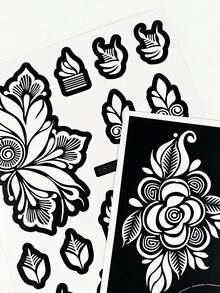2 Sheets Flower Tattoo Stencils, Hand Tattoo Templates, Glitter Tattoo Templates, Reusable Tattoo Stickers For Diy Body Art Makeup Mehndi Designs