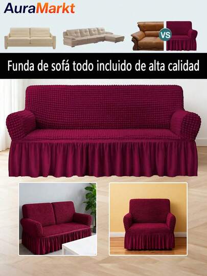 AuraMarkt 1/2/3/4 Plazas funda de sofá de alta calidad, hecha de tejido de alta elasticidad, adornada con elegantes patrones de burbujas y volantes decorativos. Se puede lavar a mano y en la lavadora, con excelente elasticidad, textura confortable, y es resistente a la suciedad y el polvo. Ideal para sala de estar, dormitorio u oficina, especialmente para espacios con mascotas. Disponible en varias tallas.