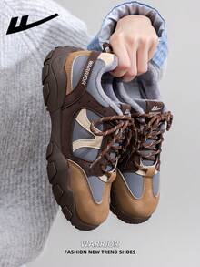 1 Pair WARRIOR Women's Thick Sole Lace-Up Soft Bottom Casual Shoes, Low-Top Outdoor Flat Shoes, Round Toe Low Heel Non-Slip Solid Color Elegant Soft Bottom Hiking Shoes, Suitable For Students, Graduation Photos, Flat Shoes, Low-Top Leather Sports Skateboard Shoes