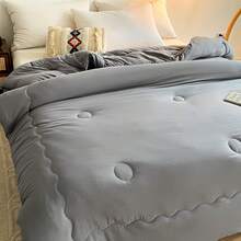 1pc Solid Gray Comforter, Minimalist Nordic Style Polyester Filled Bedding For Autumn/Winter, With 3D Quilting Details, Wavy Edges, And Round Embossed Patterns For Warmth, Breathability, And Lightweight Durability, Suitable For All Seasons, Perfect Gift For Christmas, New Year, Thanksgiving, And Home Essential - Grey - View 4