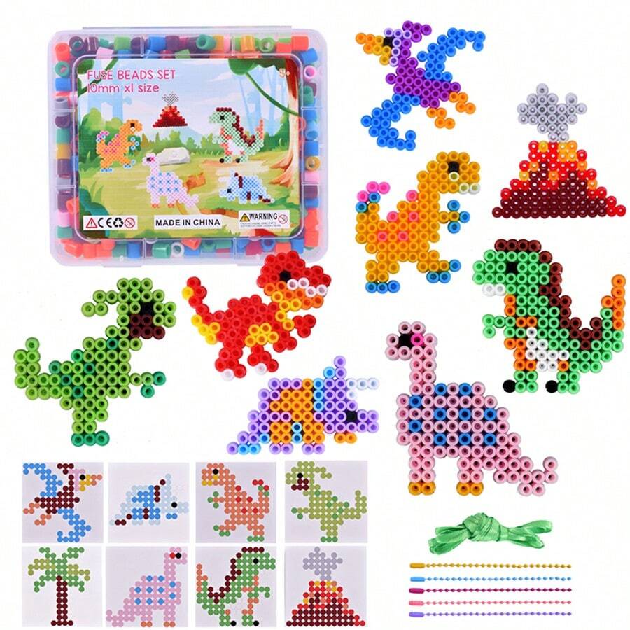 401/613/706 piezas Kit de cuentas de fusión grandes de 10mm con diseños de océano, frutas y dinosaurios, patrones de diferentes colores para manualidades y artes del hogar, cuentas de fusión para manualidades como regalos de Navidad y cumpleaños (colores de accesorios aleatorios)